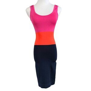 NWOT MARCIANO PINK ORANGE NAVY COLORBLOCK BODYCON KNIT TANK MINI DRESS - XS